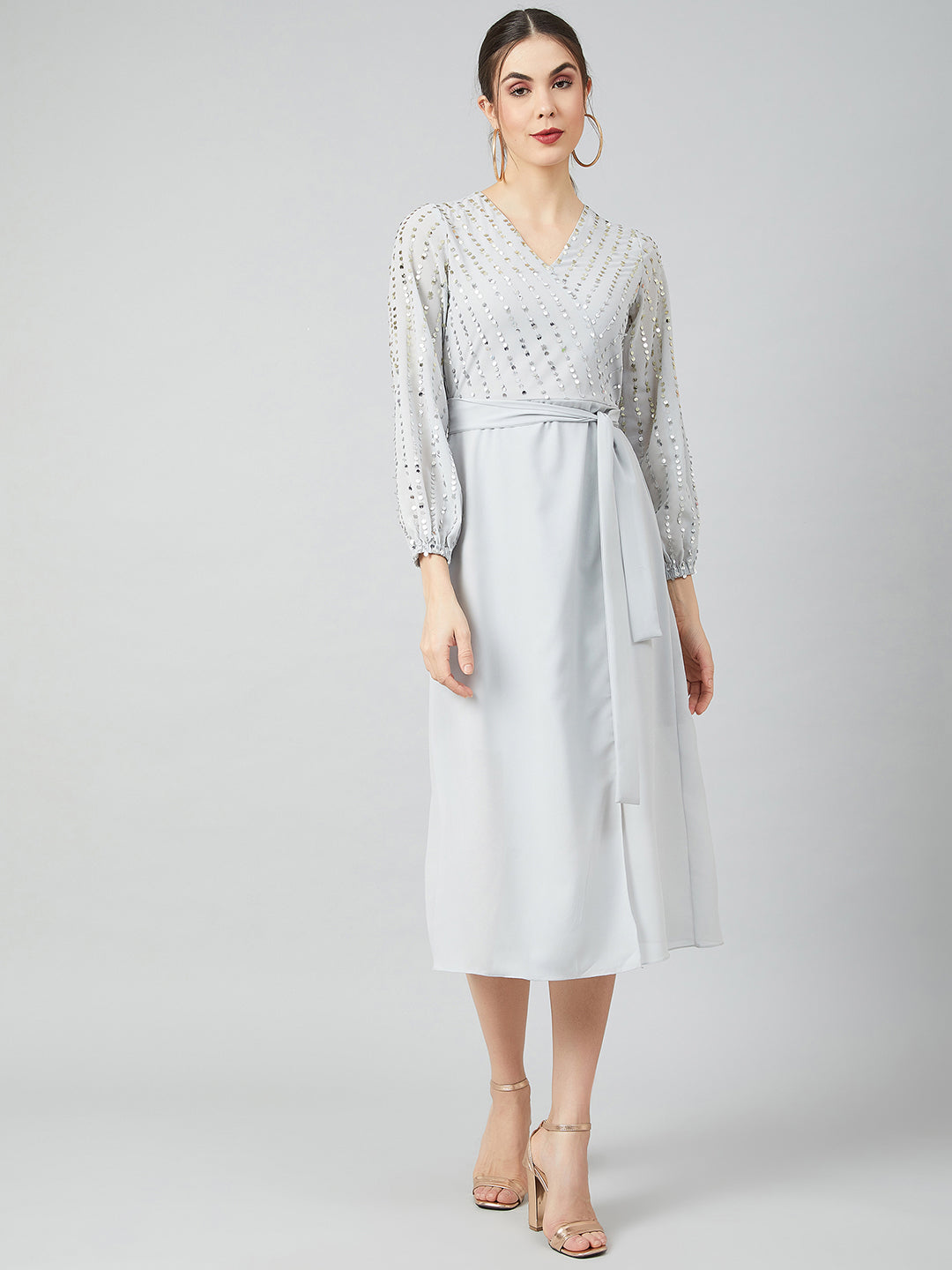Athena Women Grey Self Design Fit and Flare Dress - Athena Lifestyle