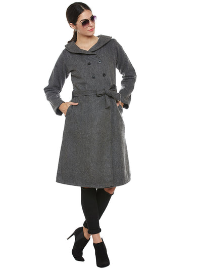 Athena Women Grey One Piece, midi dress, woolen dress Trenchcoat - Athena Lifestyle