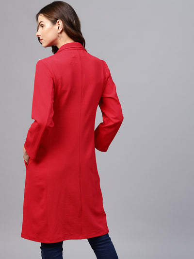Athena Red Solid Longline Open Front Long Sleeve Shrug - Athena Lifestyle