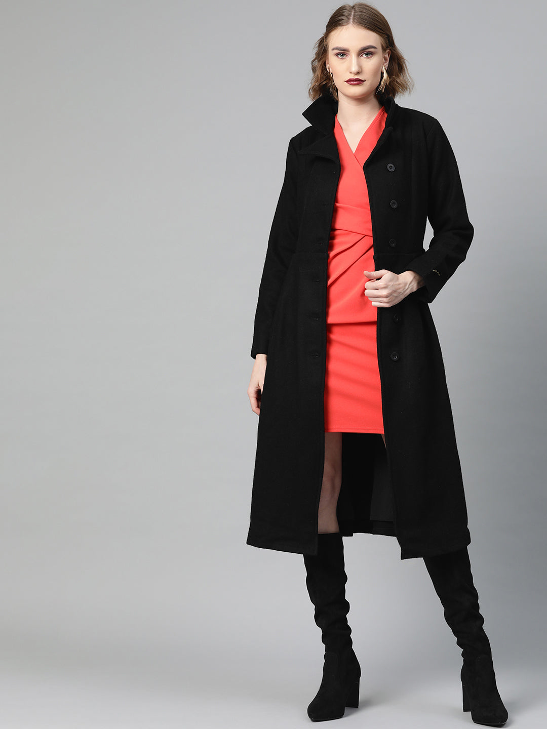 Athena Women Black Solid Overcoat - Athena Lifestyle