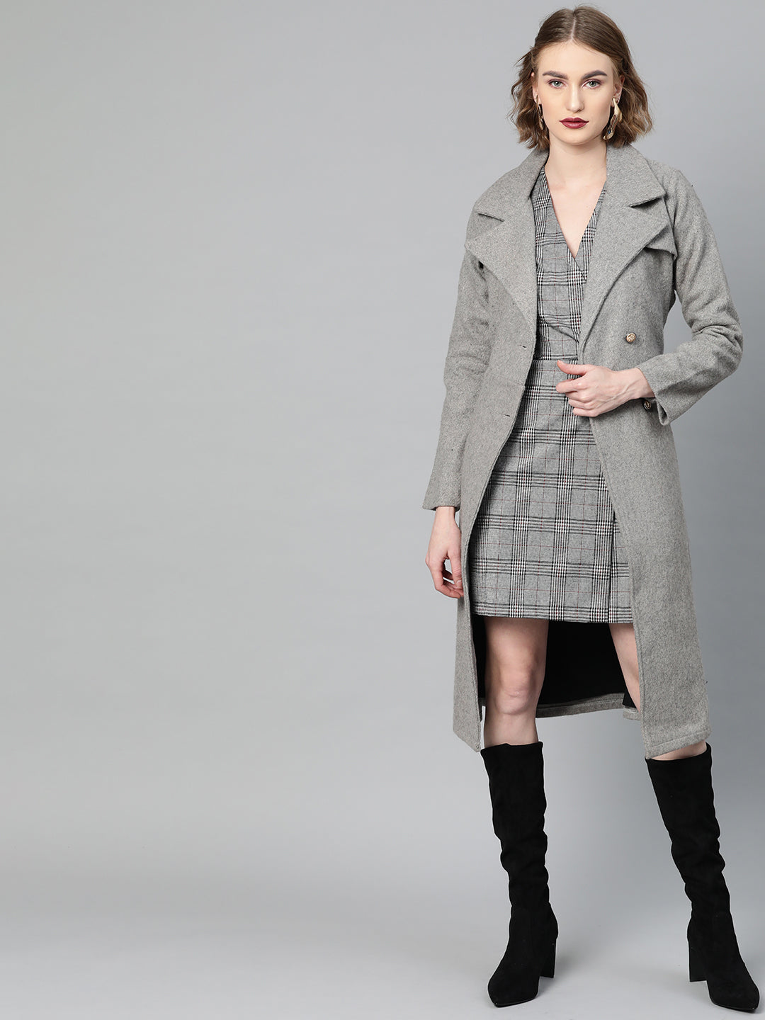 Athena Women Grey Melange Solid Overcoat - Athena Lifestyle