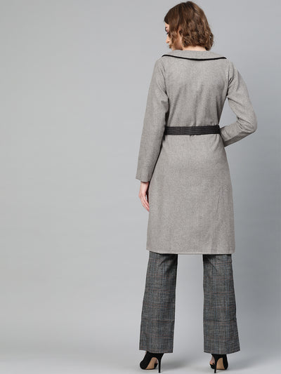 Athena Women Grey Melange Solid Overcoat - Athena Lifestyle
