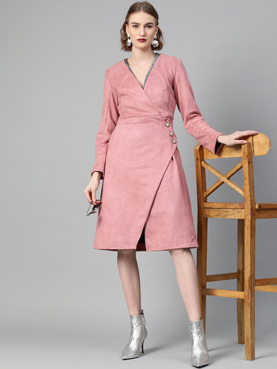 Athena Women Dusty Pink Suede Finish Solid Wrap Coat - Athena Lifestyle