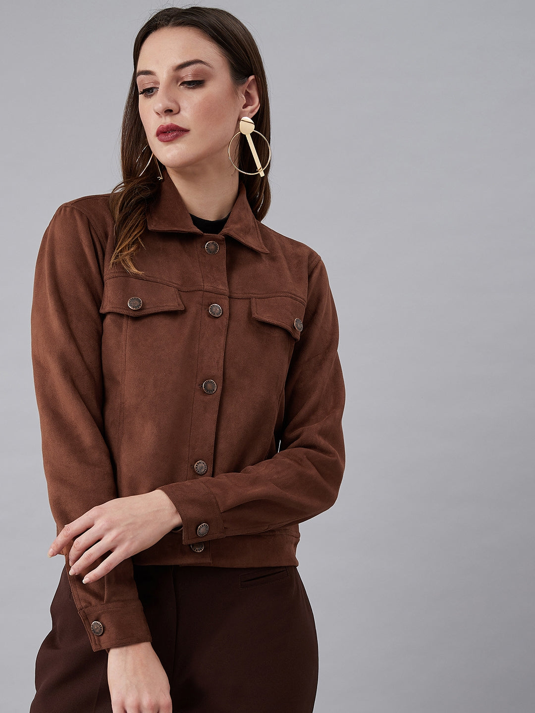Athena Women Brown Solid Tailored Jacket - Athena Lifestyle