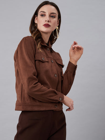 Athena Women Brown Solid Tailored Jacket - Athena Lifestyle