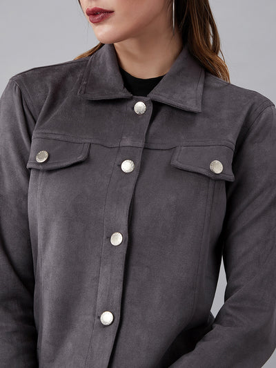 Athena Women Grey Solid Tailored Jacket - Athena Lifestyle