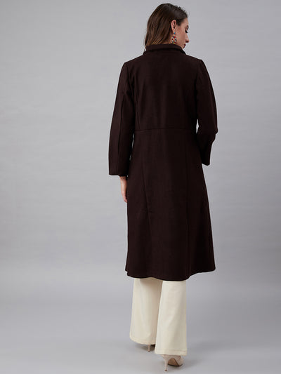 Athena Women Brown & Rust Orange Solid Longline Front-Open Wool Overcoat - Athena Lifestyle