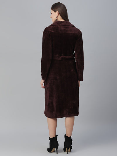 Athena Women Burgundy Solid Fur Coat - Athena Lifestyle