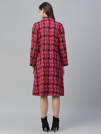 Athena Women Pink & Black Checked Longline Overcoat - Athena Lifestyle