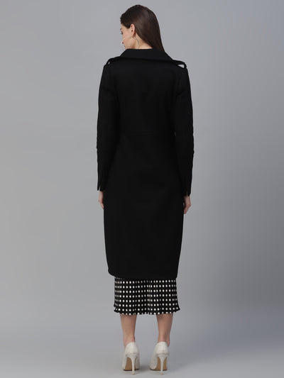 Athena Women Black Solid Longline Overcoat - Athena Lifestyle