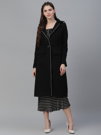 Athena Women Black Solid Longline Overcoat - Athena Lifestyle