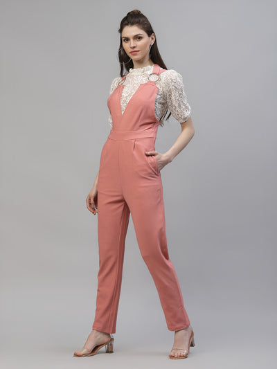 Athena Women Pink Solid Basic Jumpsuit - Athena Lifestyle