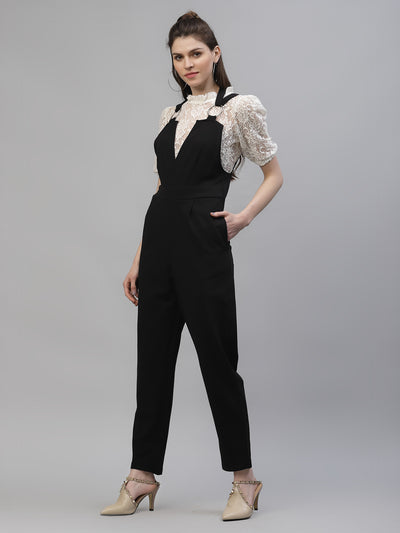 Athena Women Black & Off-White Solid Basic Jumpsuit - Athena Lifestyle