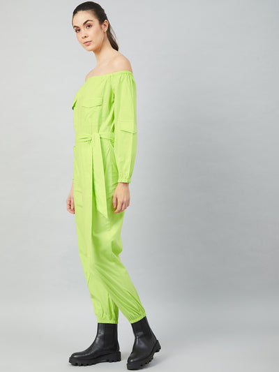 Athena Women Lime Green Solid Cotton Jumpsuit - Athena Lifestyle