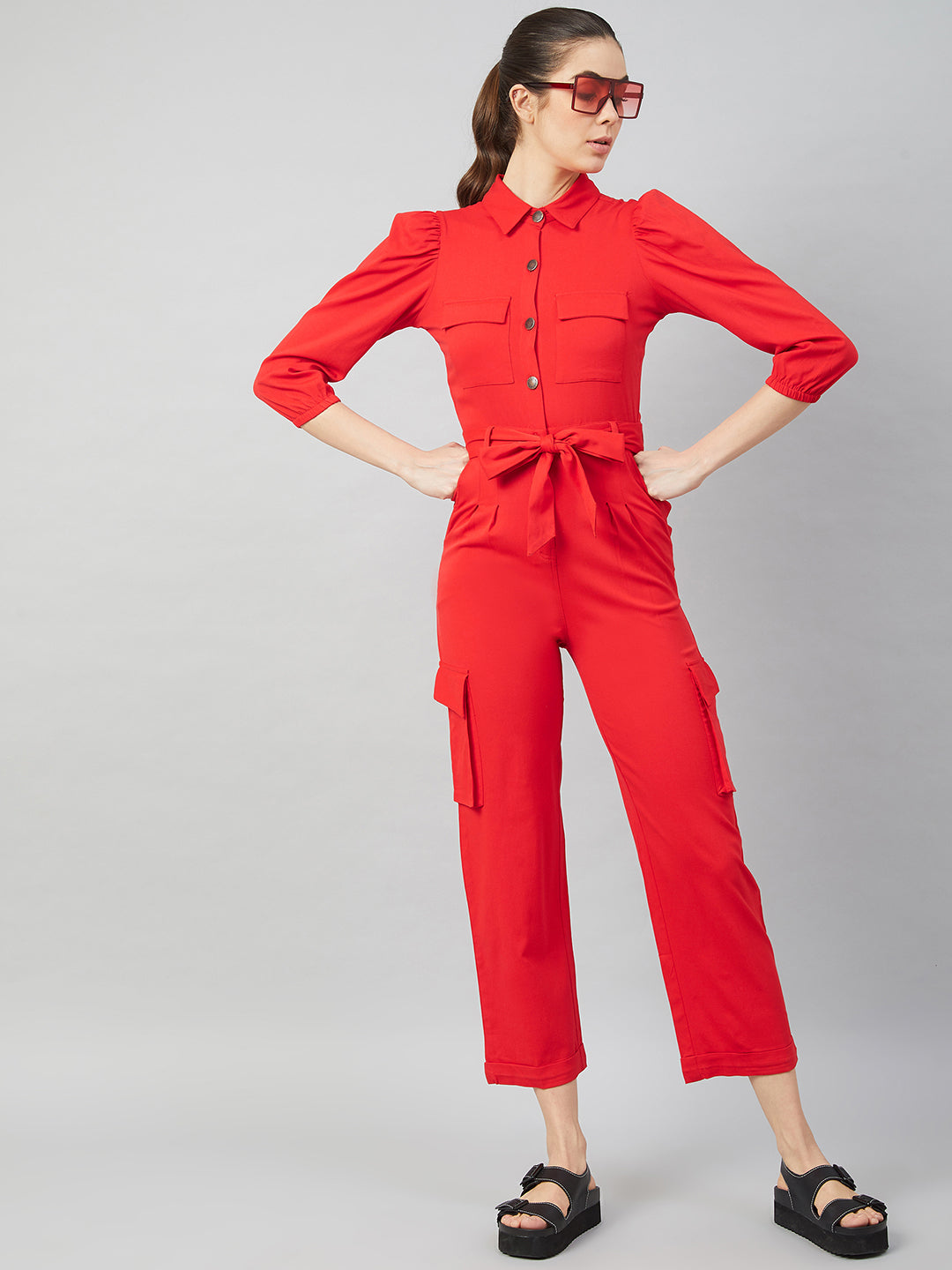 Athena Women Red Solid Jumpsuit - Athena Lifestyle