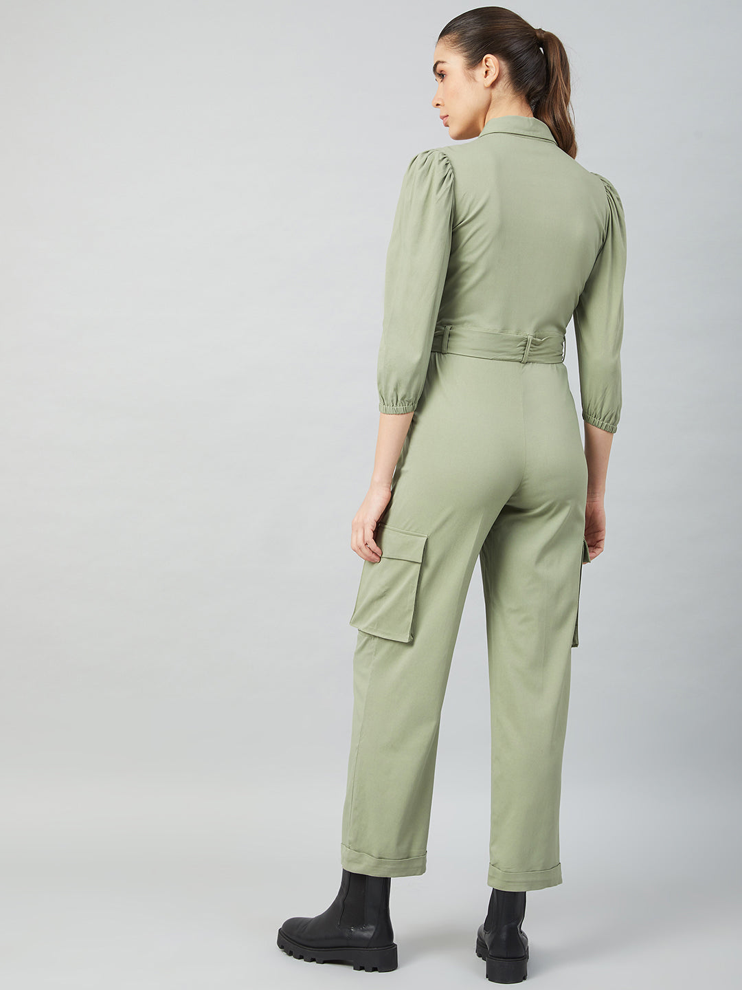 Athena Women Olive Green Solid Jumpsuit - Athena Lifestyle