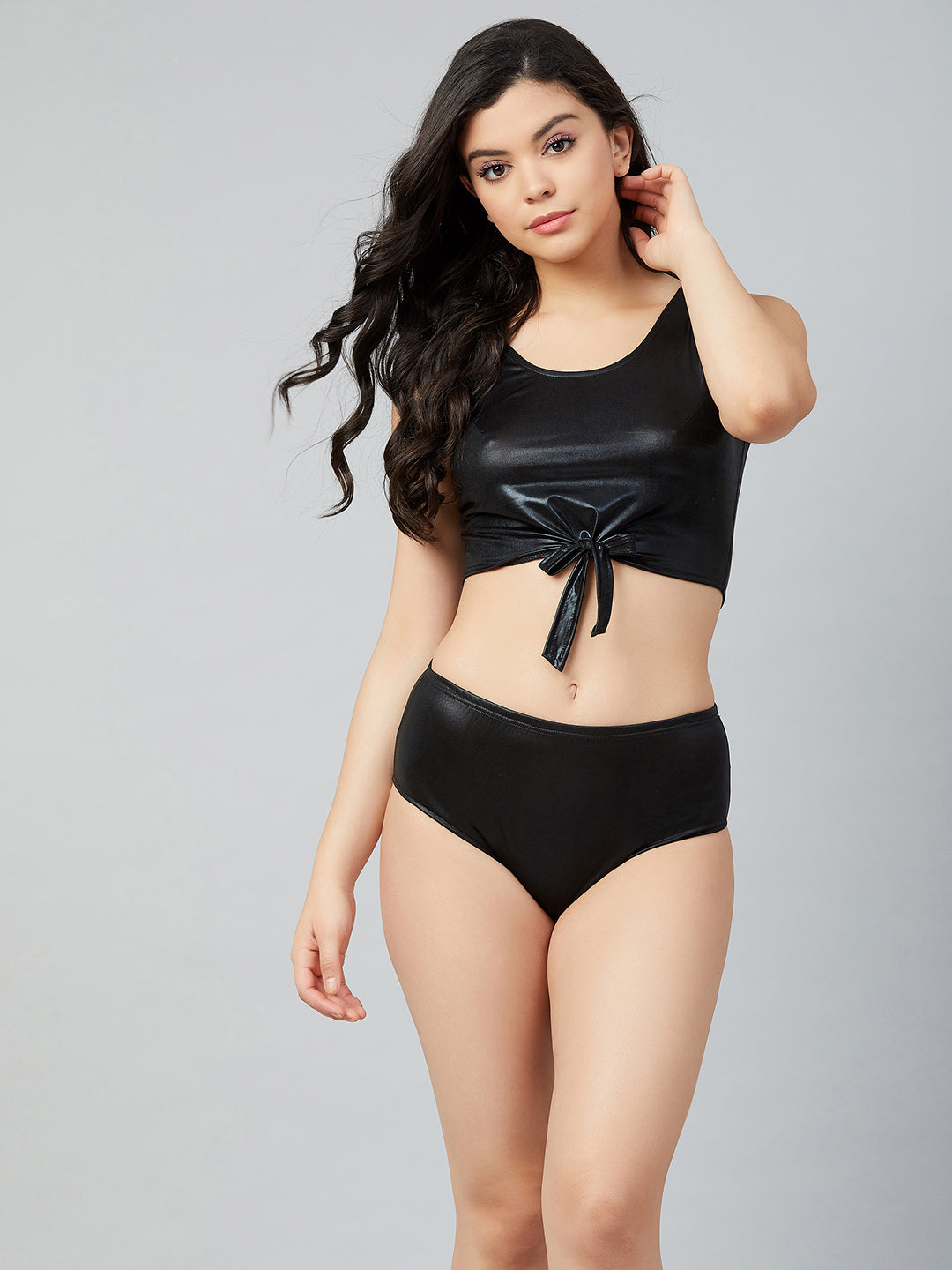 Athena Women Black Solid Two-Piece Swimwear - Athena Lifestyle