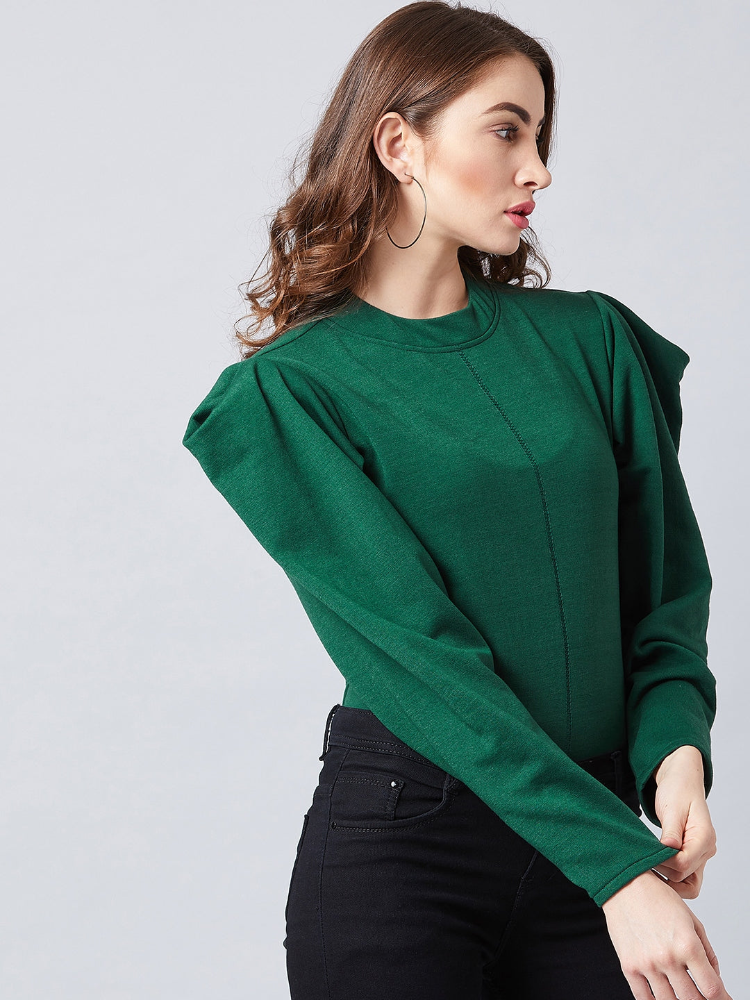 Athena Women Green Solid Pullover Sweatshirt - Athena Lifestyle