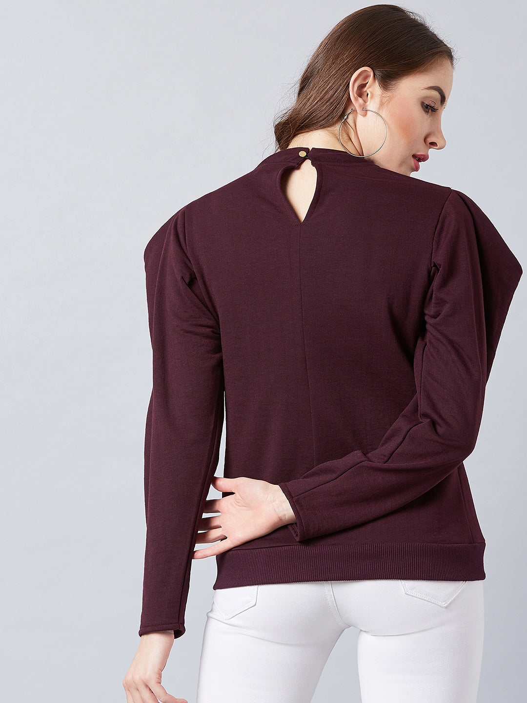 Athena Women Burgundy Solid Pullover Sweatshirt - Athena Lifestyle