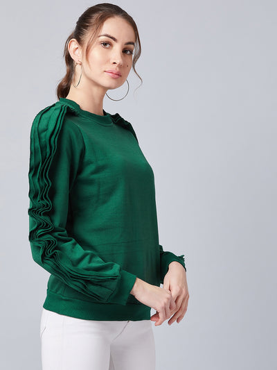 Athena Women Green Solid Sweatshirt - Athena Lifestyle