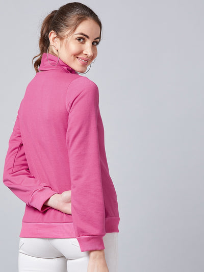 Athena Women Pink Solid Pullover Sweatshirt - Athena Lifestyle