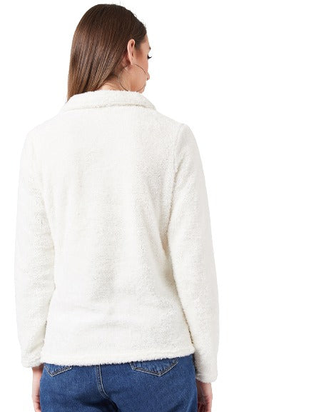 Athena Women White Solid Sweatshirt - Athena Lifestyle