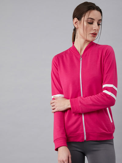 Athena Women Fuchsia Pink Solid Sweatshirt - Athena Lifestyle