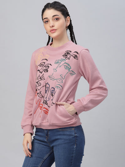 Athena Women Beige-Coloured & Black Printed Sweatshirt - Athena Lifestyle
