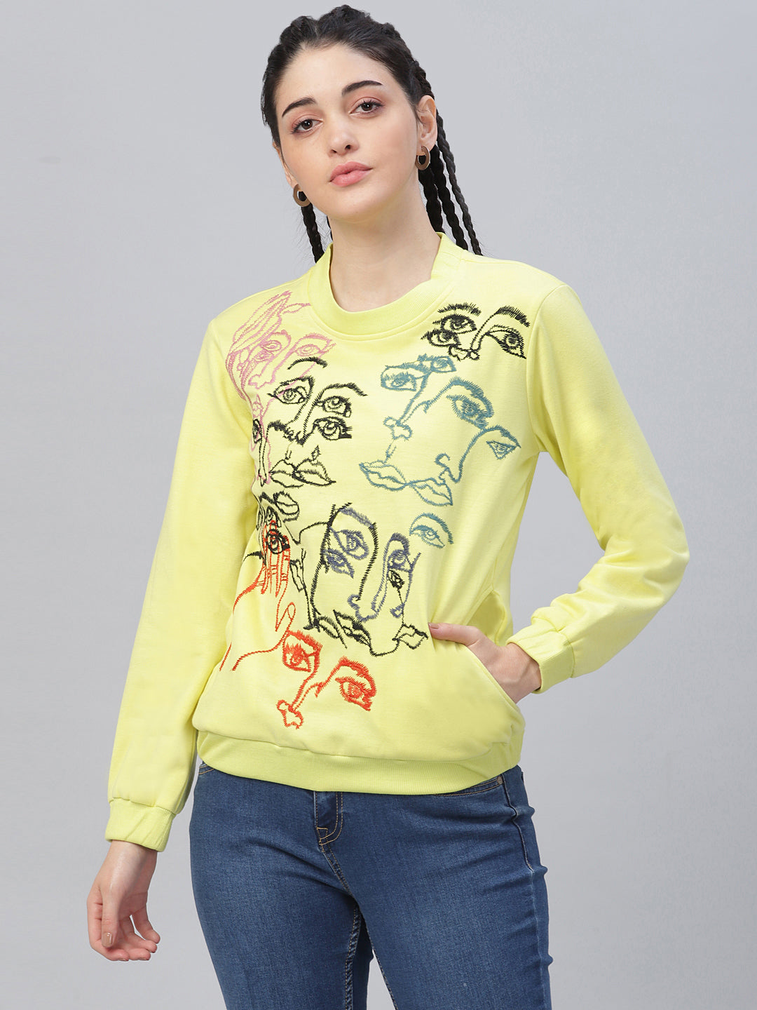 Athena Women Lime Green Printed Sweatshirt - Athena Lifestyle