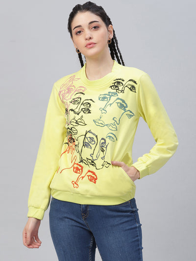 Athena Women Lime Green Printed Sweatshirt - Athena Lifestyle