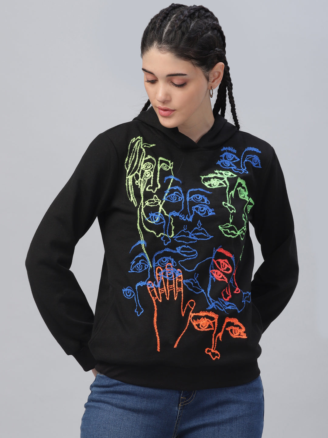 Athena Women Black Printed Hooded Sweatshirt - Athena Lifestyle