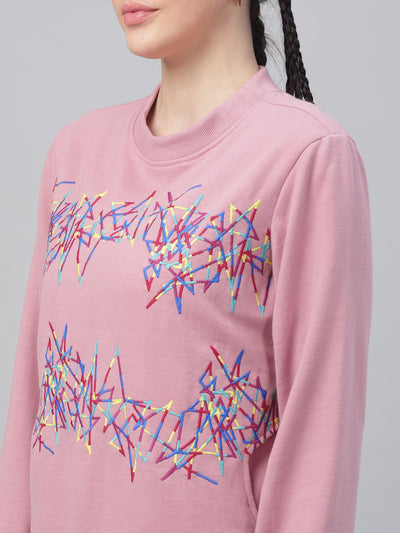 Athena Women Pink & Blue Embroidered Sweatshirt - Athena Lifestyle