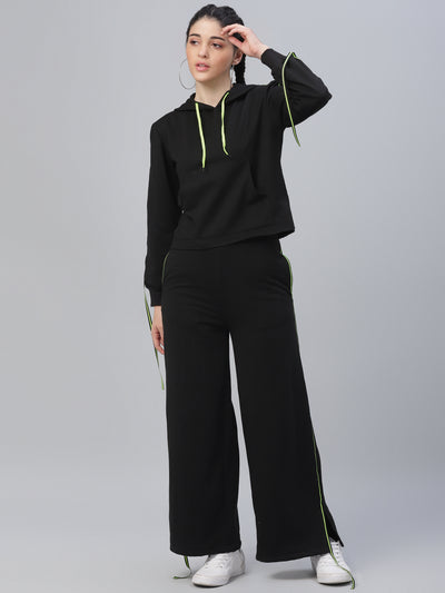 Athena Women Black Solid T-shirt with Pyjamas - Athena Lifestyle