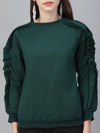 Athena Women Green Solid Sweatshirt - Athena Lifestyle