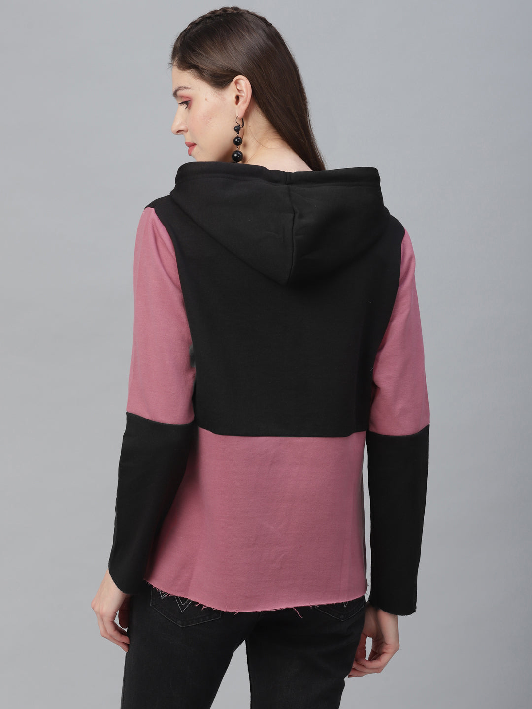 Athena Women Pink & Black Colourblocked Hooded Sweatshirt - Athena Lifestyle