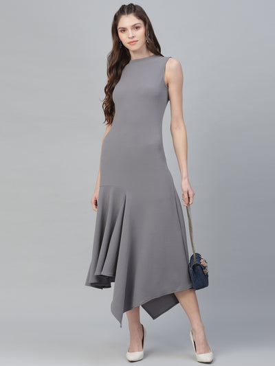 Athena Women Grey Self Design Maxi Dress - Athena Lifestyle
