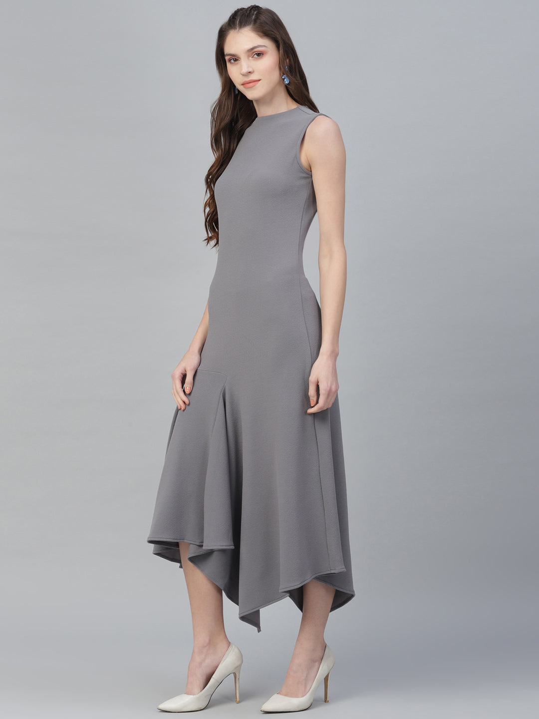 Athena Women Grey Self Design Maxi Dress - Athena Lifestyle