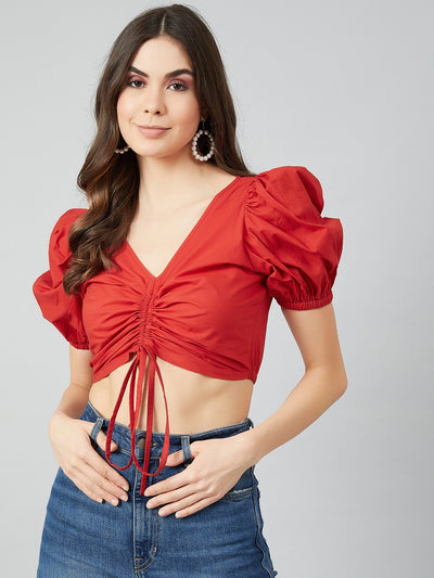 Athena Women Red Solid Fitted Crop Top - Athena Lifestyle