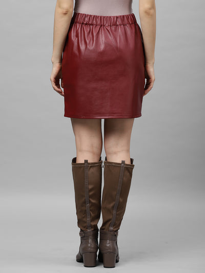 Athena Maroon Solid Leather Straight Skirt - Athena Lifestyle