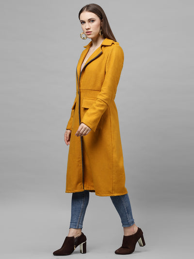 Athena Women Mustard Yellow Solid Longline Overcoat - Athena Lifestyle