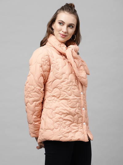 Athena Women Peach-Coloured Solid Lightweight Quilted Jacket - Athena Lifestyle