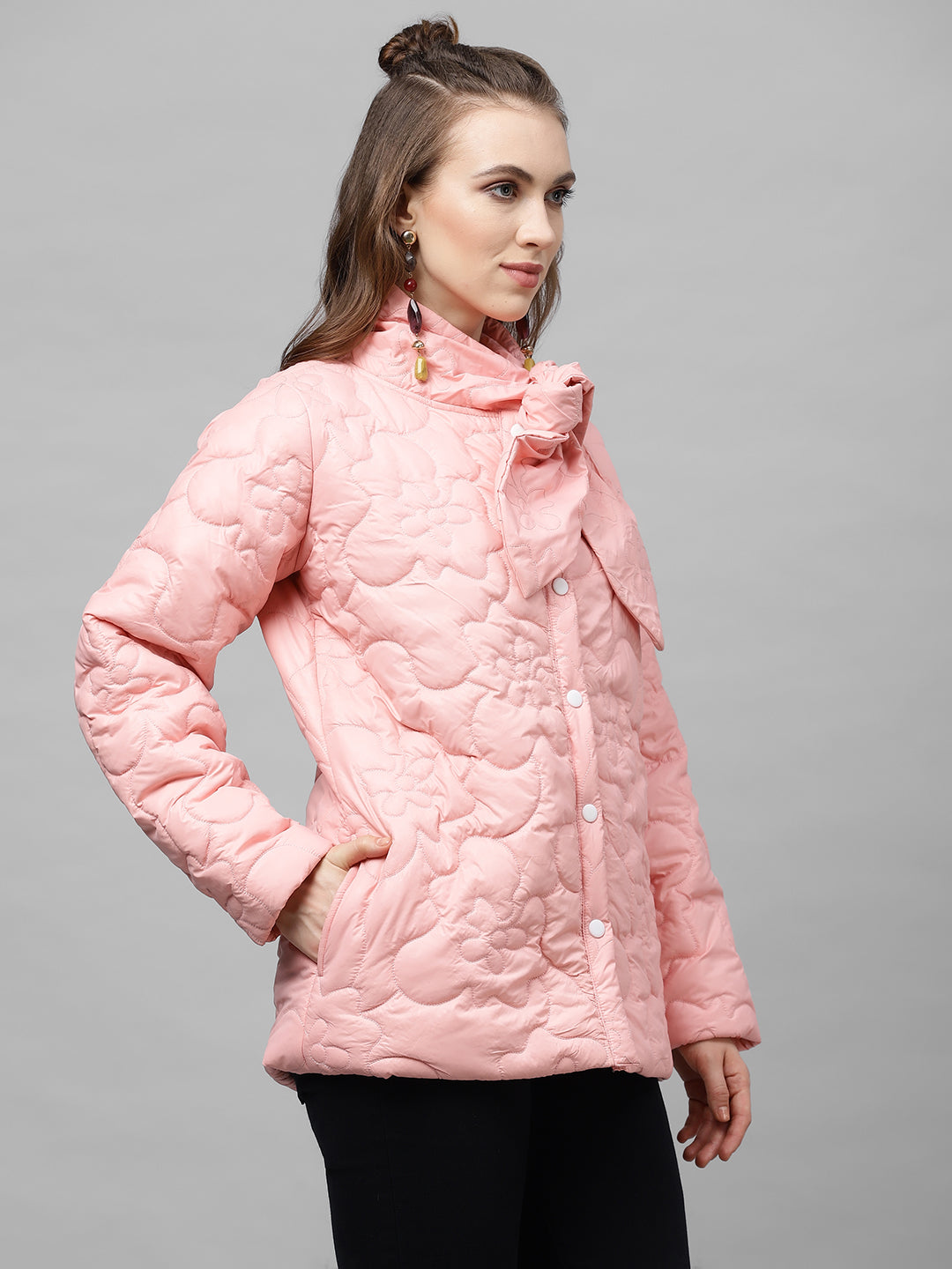 Athena Women Pink Solid Lightweight Quilted Jacket - Athena Lifestyle