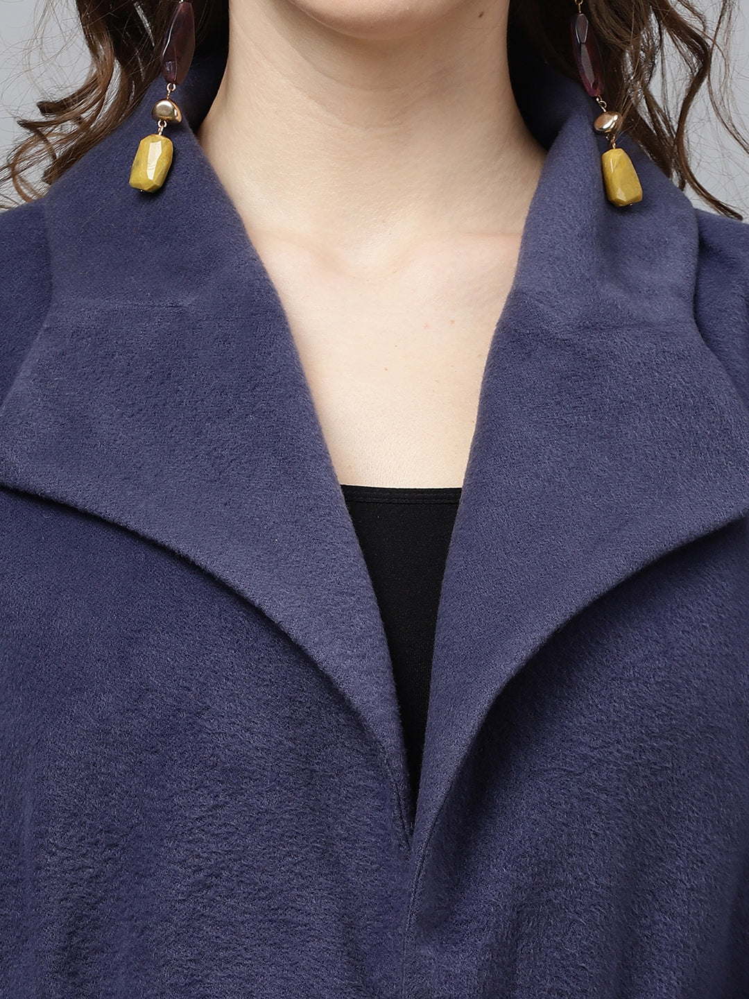 Athena Women Blue Solid Woolen Long-Line Overcoat - Athena Lifestyle