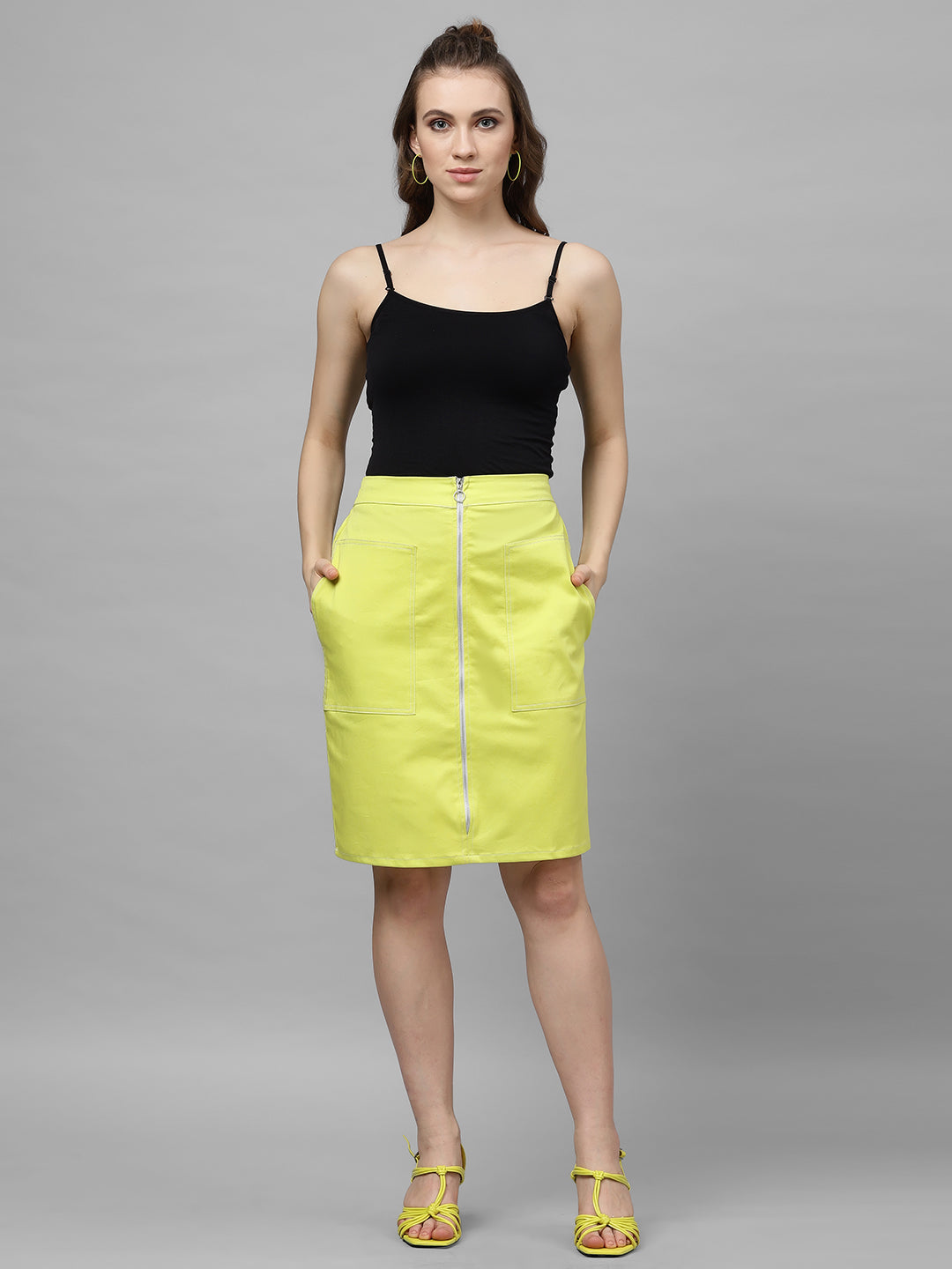Athena Women Lime Green Solid Denim Pencil Skirt – Athena Lifestyle