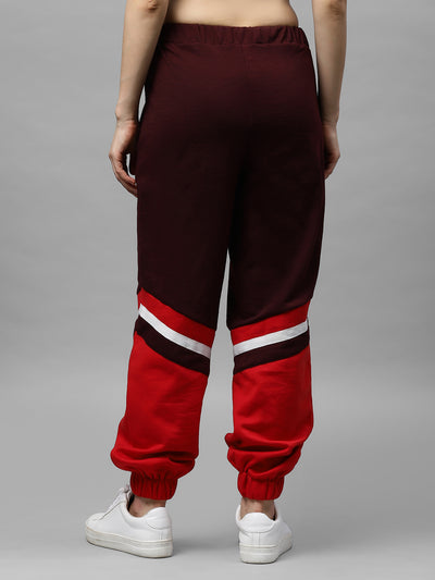 Athena Women Burgundy Colourblocked Track pants - Athena Lifestyle