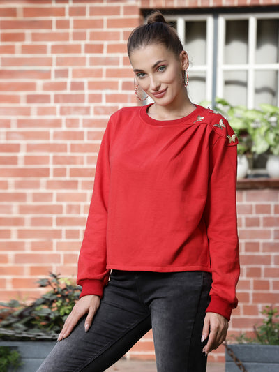 Athena Women Embellished Fleece Sweatshirt - Athena Lifestyle
