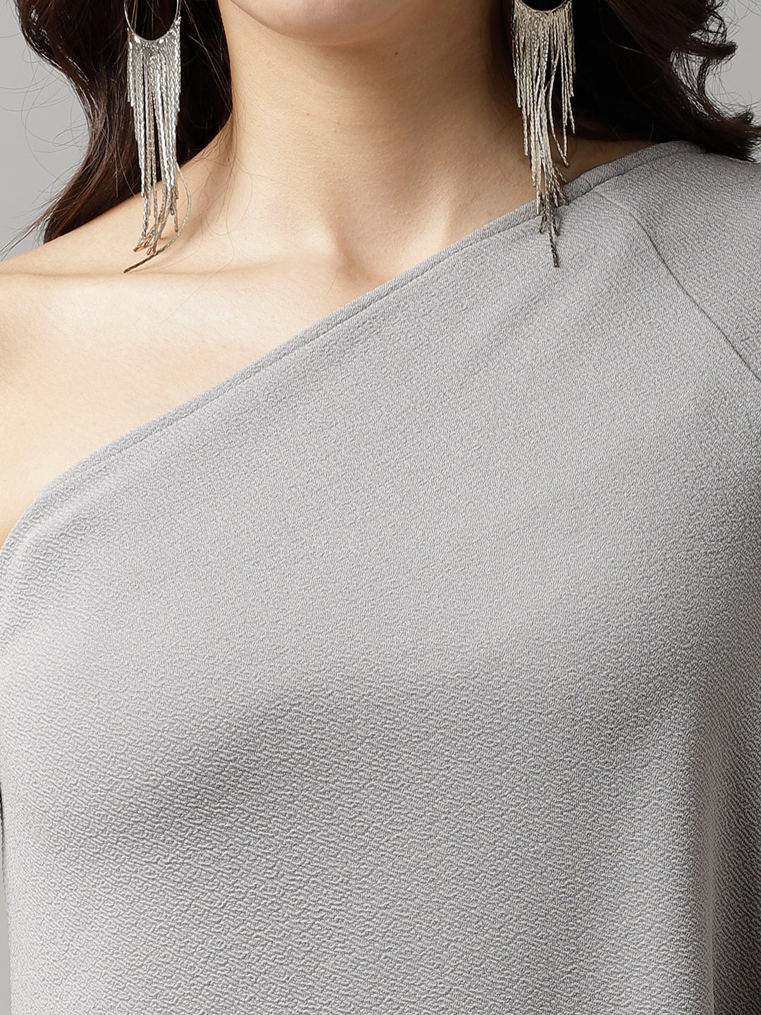 Athena Women Grey Solid One Shoulder Top with Side Knot Detail - Athena Lifestyle
