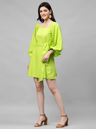 Athena Lime Green Cotton A-Line Dress - Athena Lifestyle