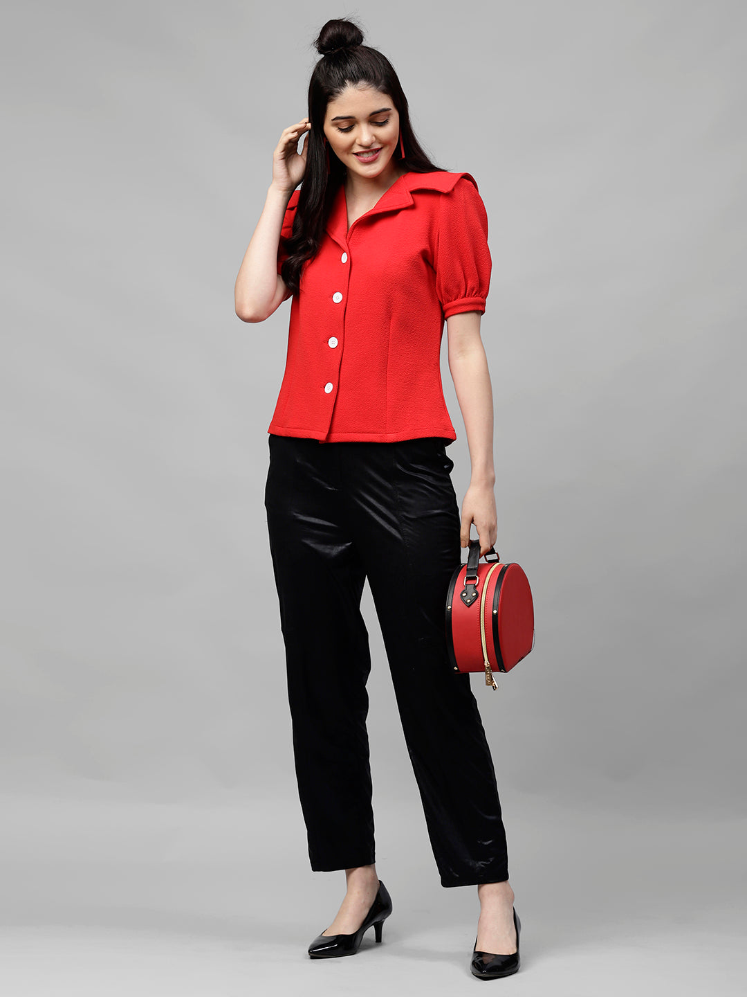 Athena Women Red Solid Shirt Style Top - Athena Lifestyle