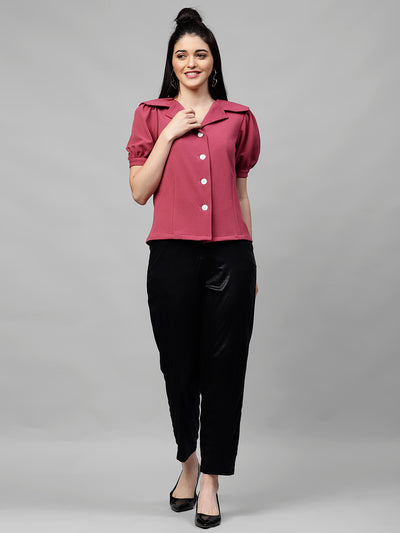 Athena Women Magenta Solid Shirt Style Top - Athena Lifestyle